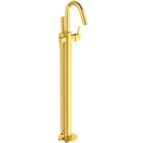 Freistehender Wasserhahn in Goldoptik von Ideal Standard mit hohem Auslauf und Bedienstange. Eignet sich für moderne Badezimmergestaltungen.